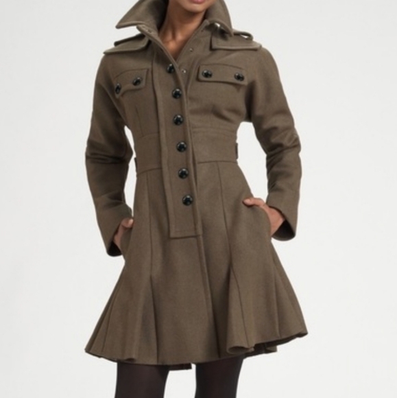 Sonia Rykiel Jackets & Blazers - Sonia by Sonia Rykiel Military Olive Green Flare 100% Wool Coat Size 8 (40)